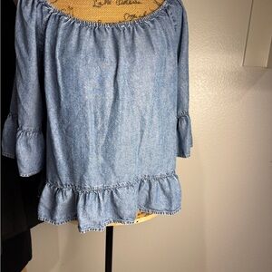 Light Chambray Off-Shoulder Ruffle Tunic